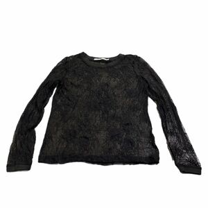 90s Y2K European Vintage AAKO Sheer Floral Lace Long Sleeve Top (Black) Size L